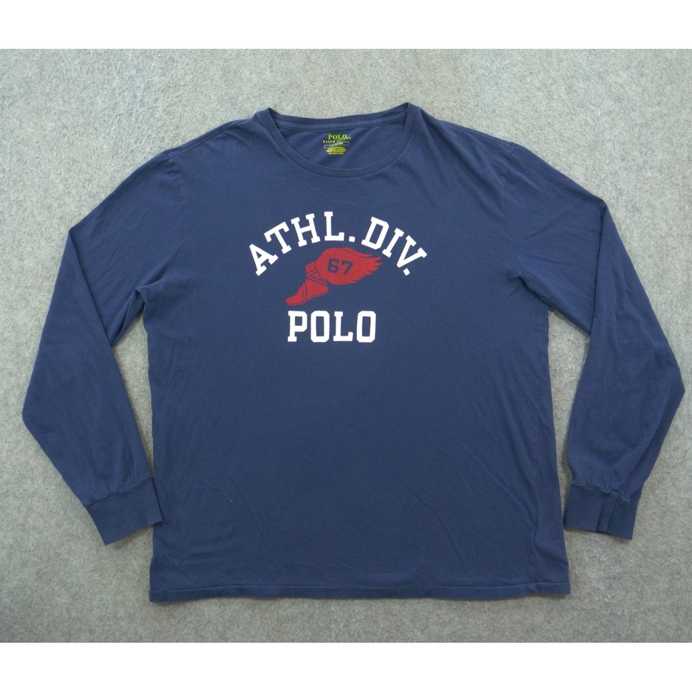 Polo Ralph Lauren Shirt Mens Large Blue P Wing Athletic Division Long Sleeve